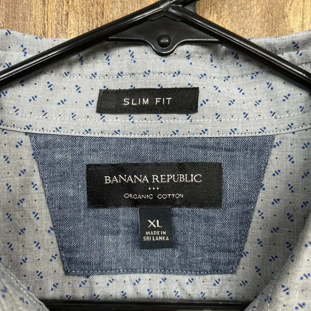 Banana Republic Mens Shirt Gray Blue Button Down Slim Fit Organic Cotton XLarge